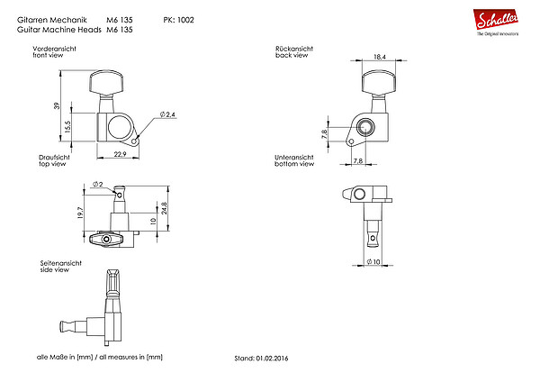 Schaller M6-135 6l small metal button *  