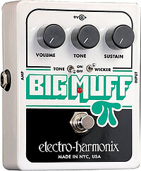 Dieser Big Muff bietet neben den bekannten , klassischen Sounds die Möglichkeit, die Klangregelung ganz auszuschalten oder mit dem Wicker Switch drei hochfrequente Filter zu aktivieren. Electro Harmonix Big Muff Pi Tone Wicker