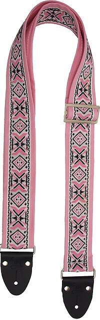 Grob gewobener Baumwollgurt mit Jacquard-Muster. Lederenden mit retro-Design Nieten, Metallschnalle. Breite: 5cm Länge: …... LM Gitarrengurt Festival Folk FF55 pink