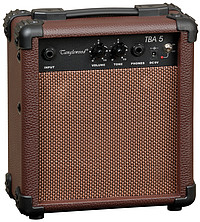 5 Watt Batterieverstärker mit einem 4" Lautsprecher. Regler für Volume und Tone. Anschluss für einen Kopfhörer (schaltet den Lautsprecher stumm) Kann auch mit einem Netzadapter betrieben werden: 9V ... Tanglewood TBA5 Battery Amp
