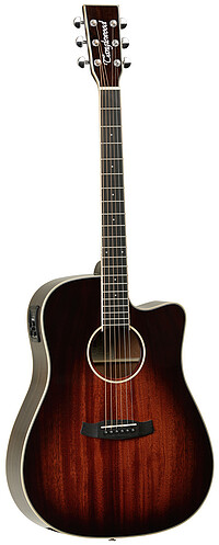 SHAPE Dreadnought Cutaway TOP Solid Mahogany BACK Mahogany SIDES Mahogany FINGERBOARD Eboncore BRIDGE Techwood STRINGS …... Tanglewood TW5E AVB Winterleaf